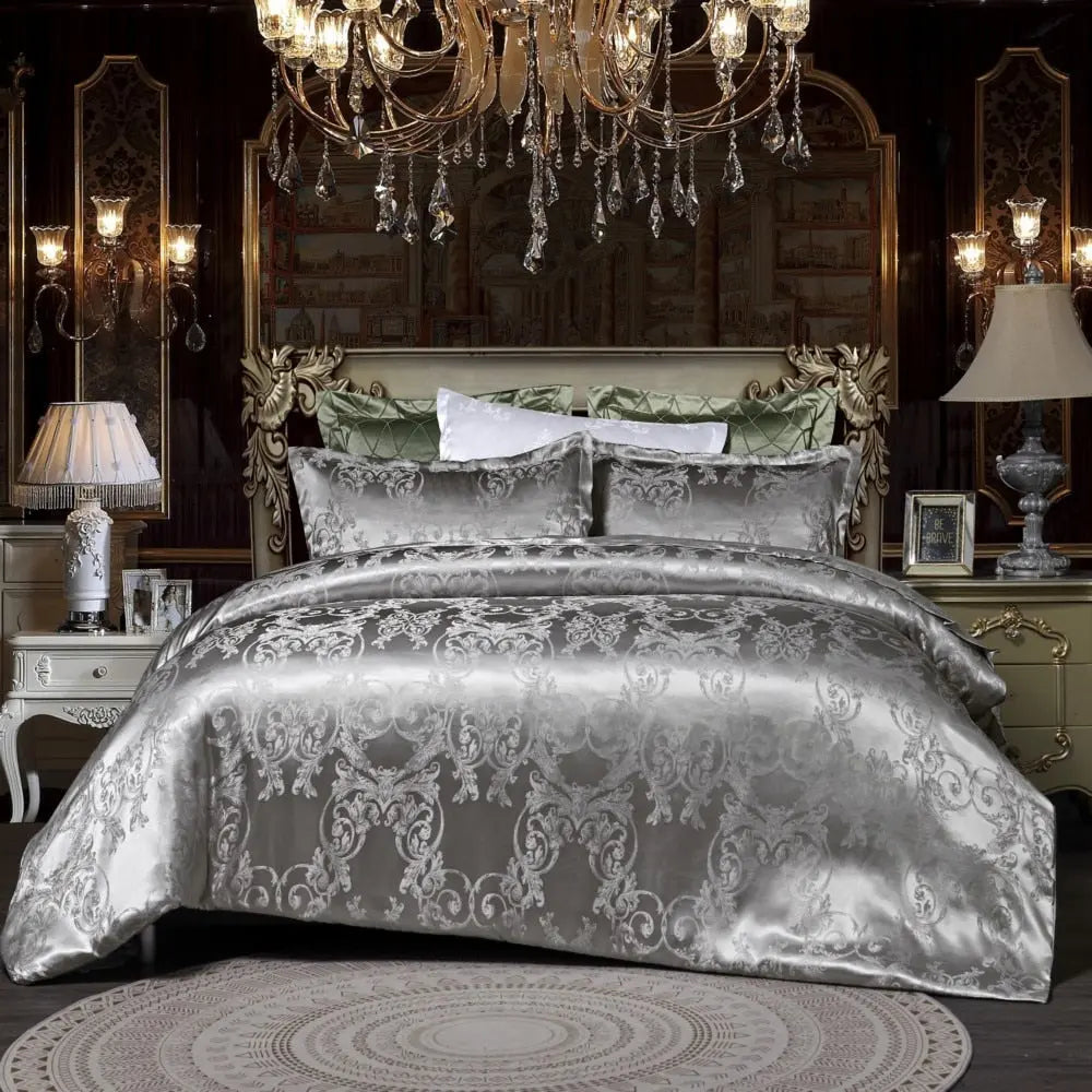 Liquid Silver Silk Jacquard Bedding Set mexorr